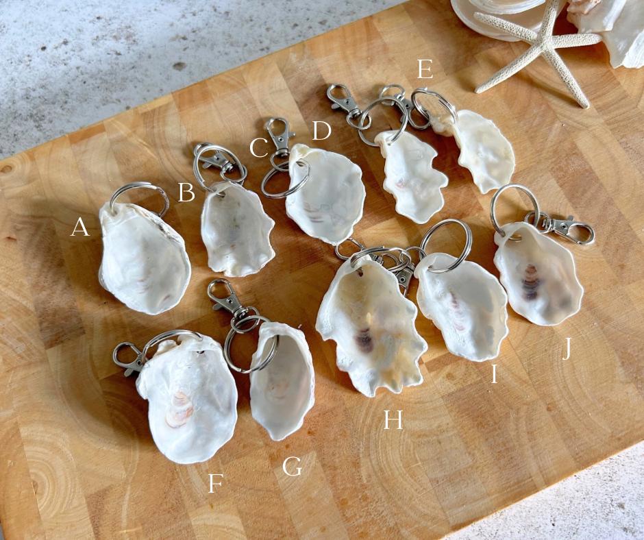 Oyster Shell Keychain.  Natural Beach Bag Charm, Coastal Keyring favour.