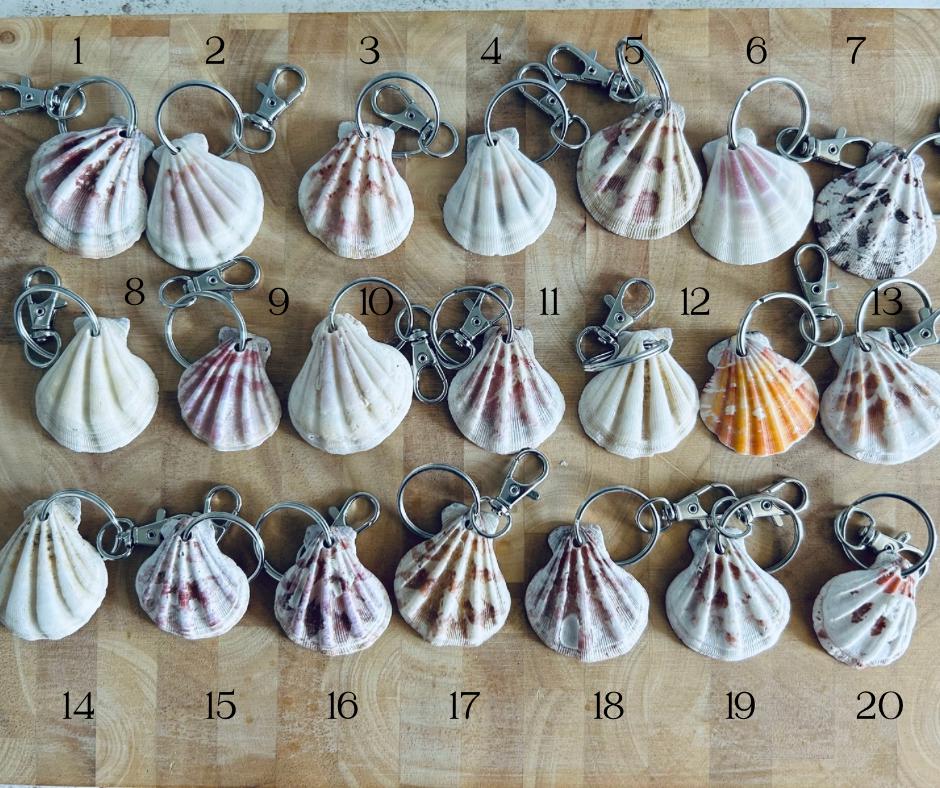 Scallop Shell Keyring or Bag Charm. Beach Wedding Favor, Party Bag Gift.