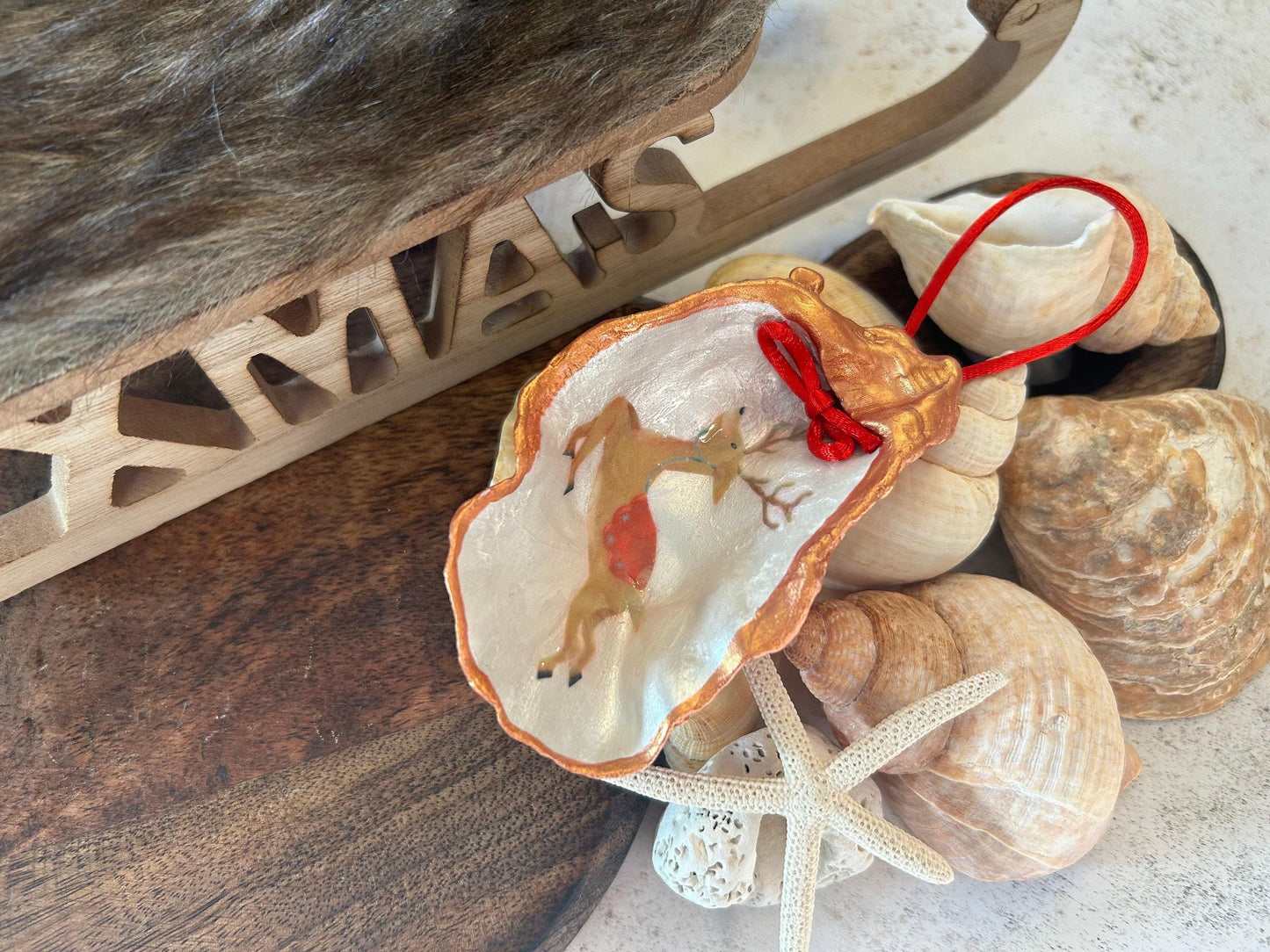 Reindeer Christmas Tree Ornament. Vintage Style Rose Gold Deer Bauble.