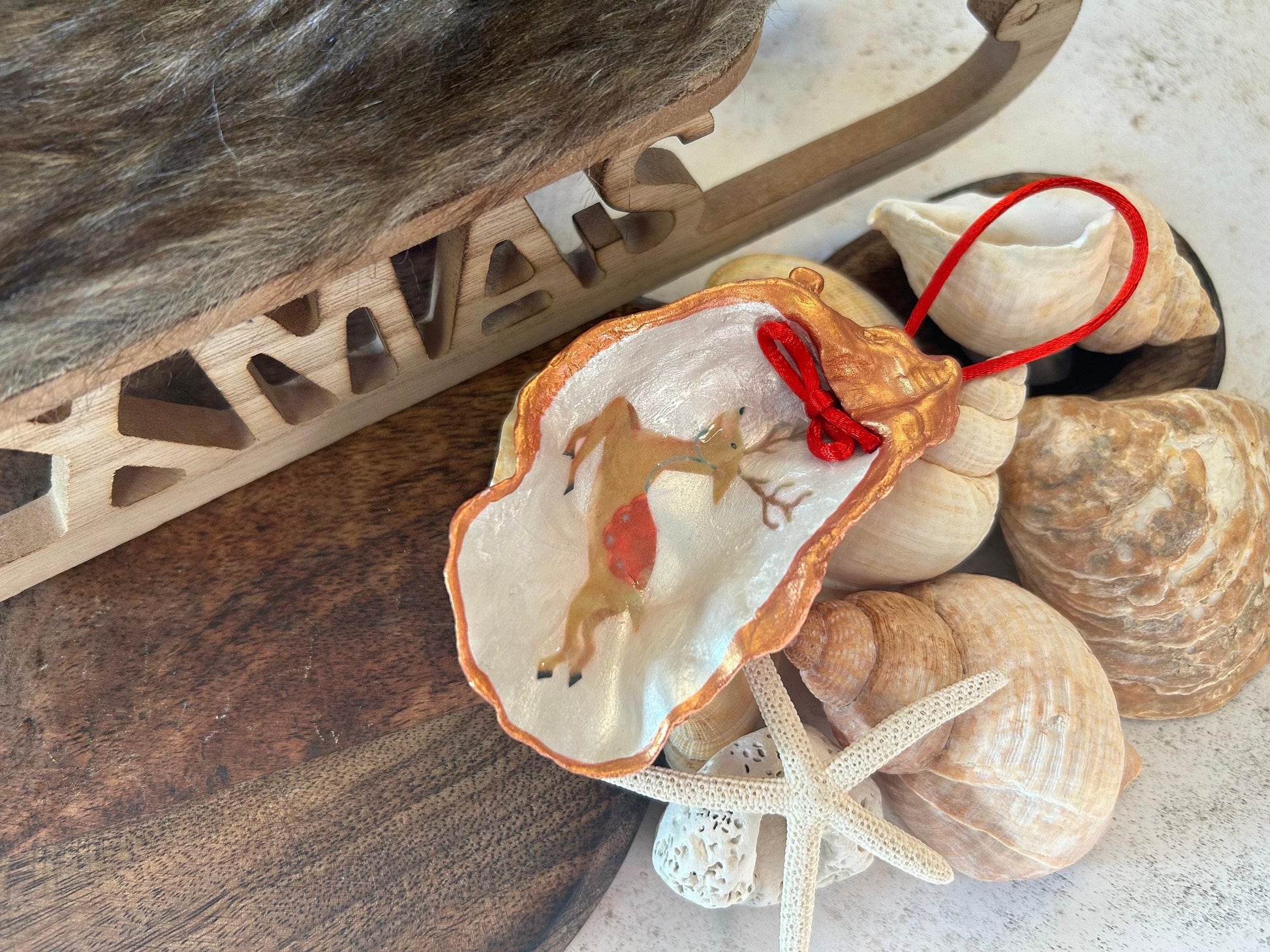 Reindeer Christmas Tree Ornament. Vintage Style Rose Gold Deer Bauble.