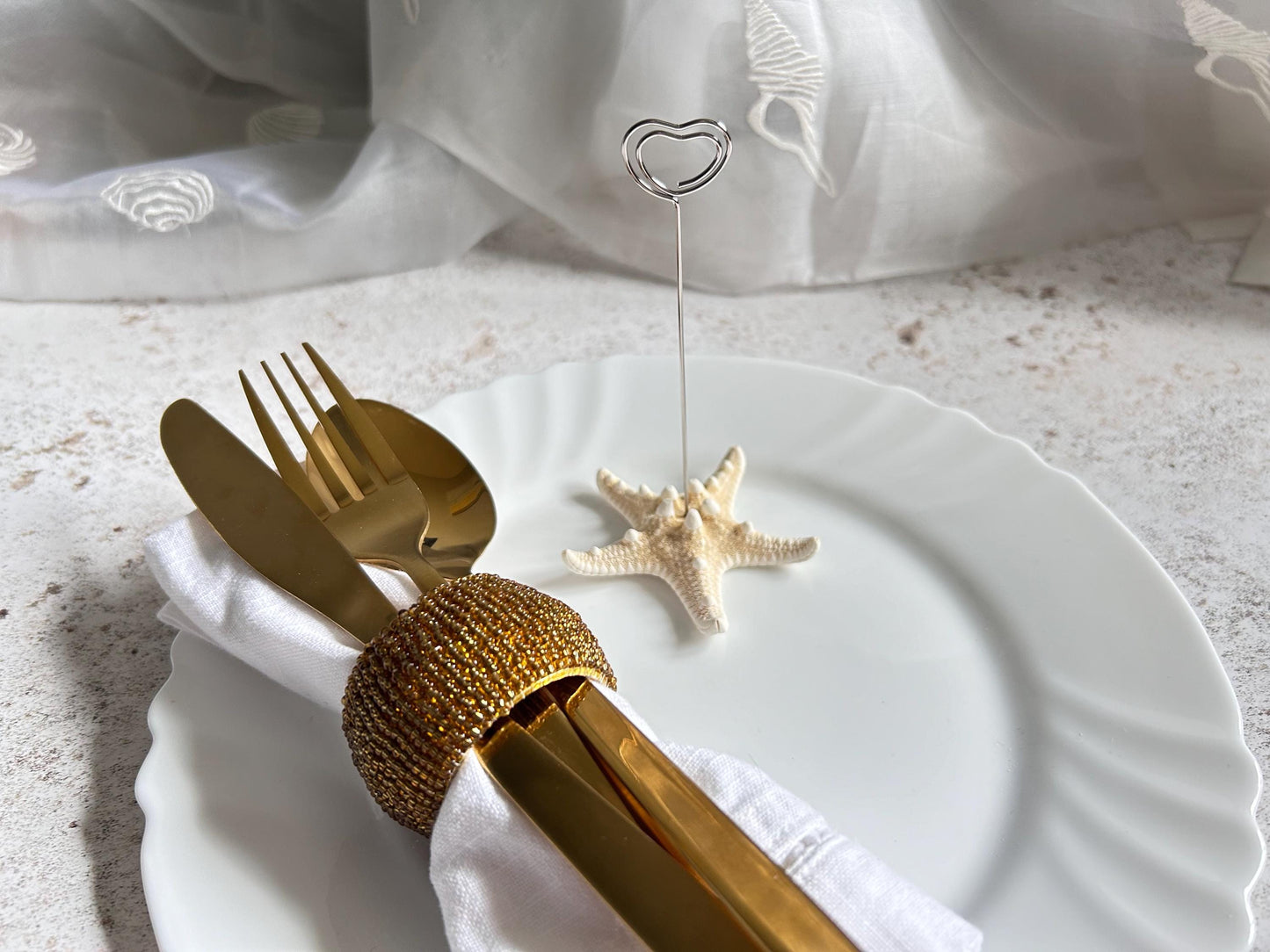 Starfish Place Card with Silver Holder. Beach Wedding Seeded Paper Name Place.