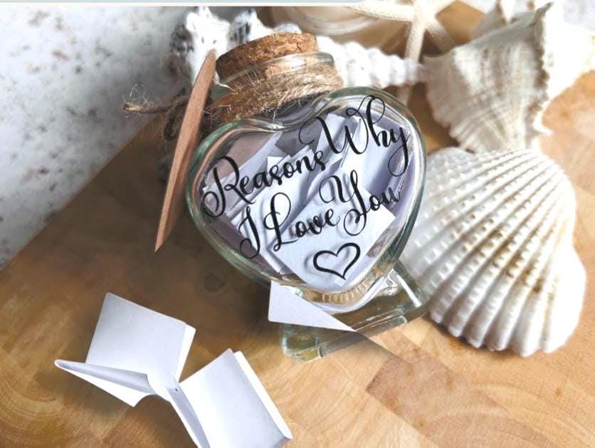 Personalised 'Reasons Why I Love You' Heart Jar Keepsake Gift. Wedding Day Gift.