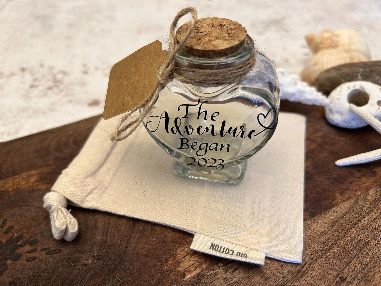 Personalised Holiday Heart Sand Bottle. Vacarion Keepsake Gift.
