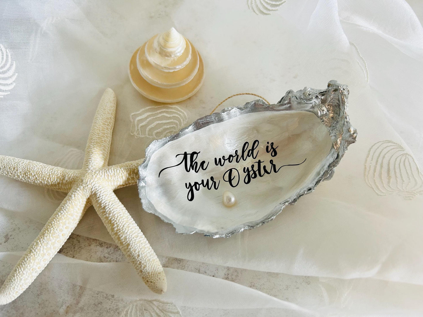 Silver Oyster Shell Dish. The World is Your Oyster with Freshwater Pearl. Graduation Gift.
