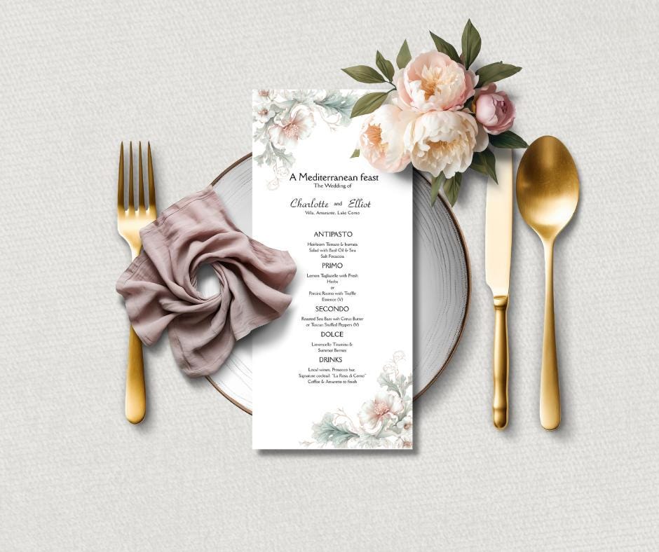 Sage Green and Blush Pink Wedding Invitation Suite. Editable Art Nouveau Canva Digital Download.