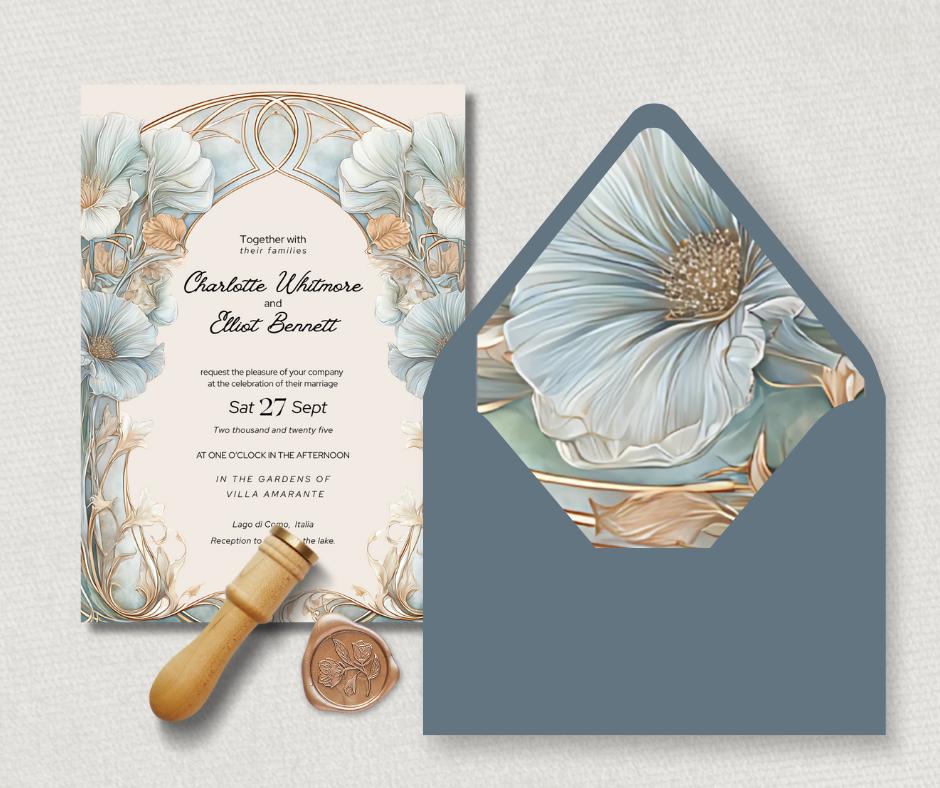 Blue Wedding Invitation Suite. Elegant Arch and Floral Digital Download. Customisable Editable Template.