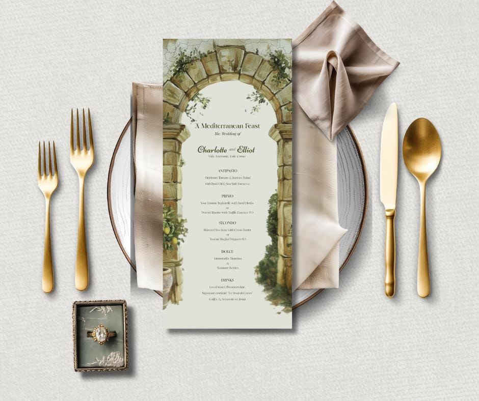 Mediterranean Sage Green Wedding Invitation Suite. Editable Canva Template. Tuscan Destination Bundle. Digital Download.