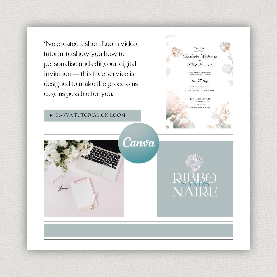 Sage Green and Blush Pink Wedding Invitation Suite. Editable Art Nouveau Canva Digital Download.