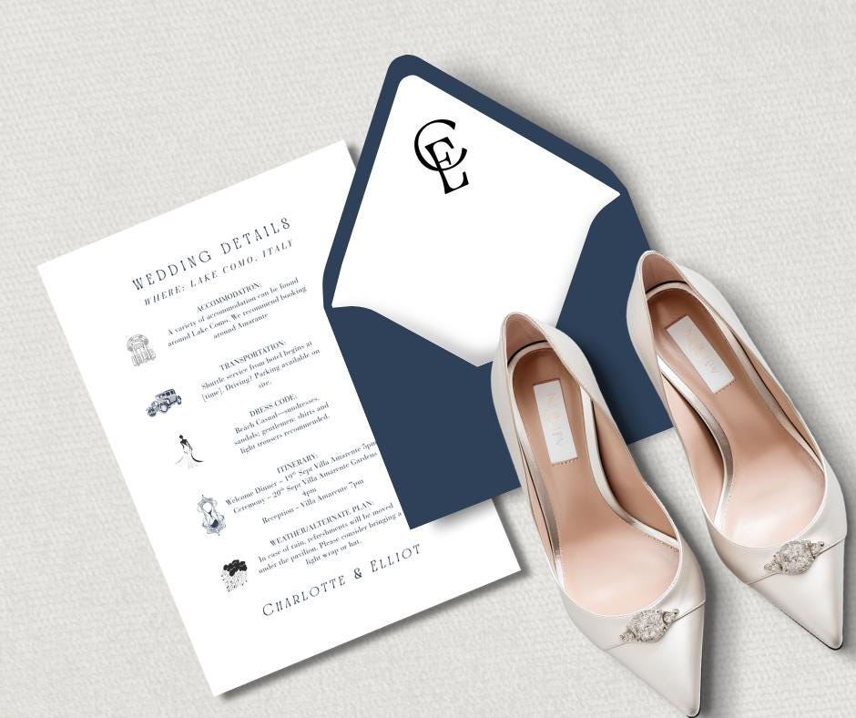 Navy Minimalist Wedding Bundle. Canva Editable Template, Digital Download. Modern Invitation Set.