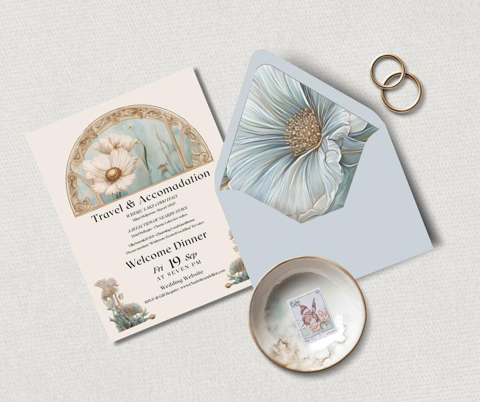 Blue Wedding Invitation Suite. Elegant Arch and Floral Digital Download. Customisable Editable Template.