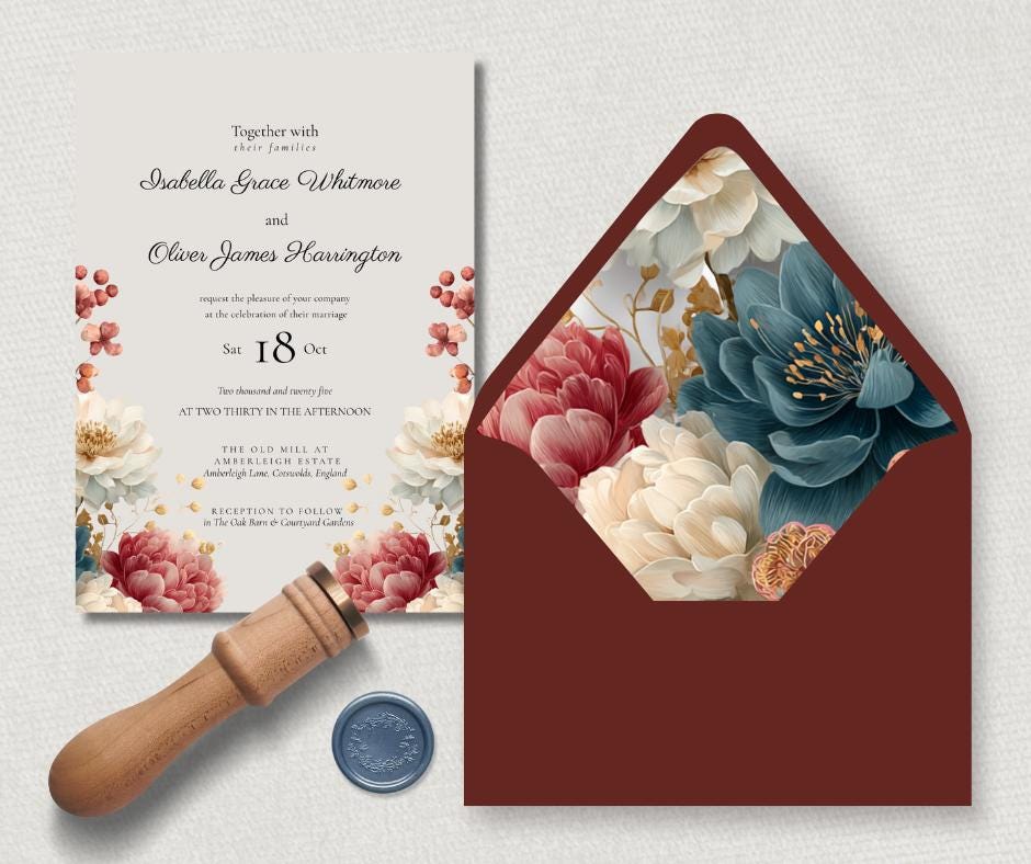 Autumn Wedding Invitation Bundle. Fall Floral Template. Customisable Digital Download Suite.