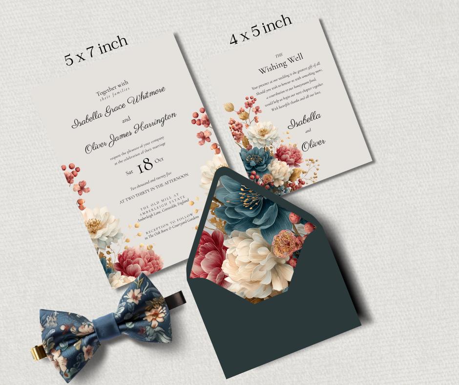 Autumn Wedding Invitation Bundle. Fall Floral Template. Customisable Digital Download Suite.
