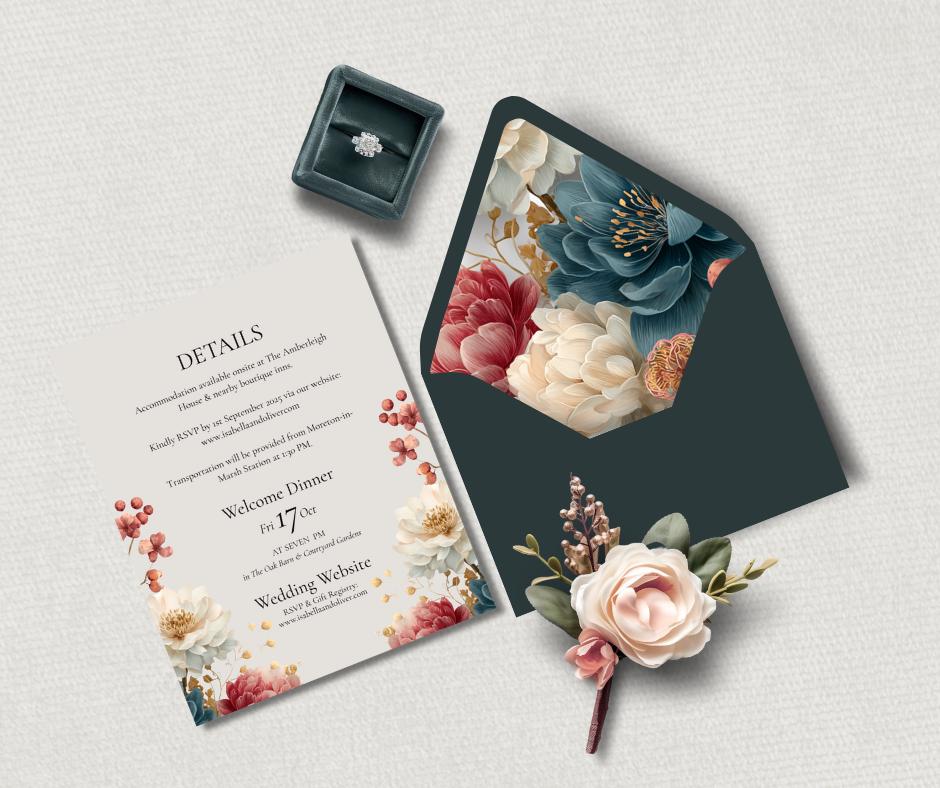 Autumn Wedding Invitation Bundle. Fall Floral Template. Customisable Digital Download Suite.