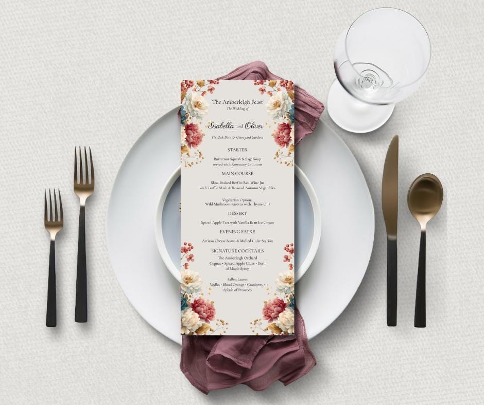 Autumn Wedding Invitation Bundle. Fall Floral Template. Customisable Digital Download Suite.