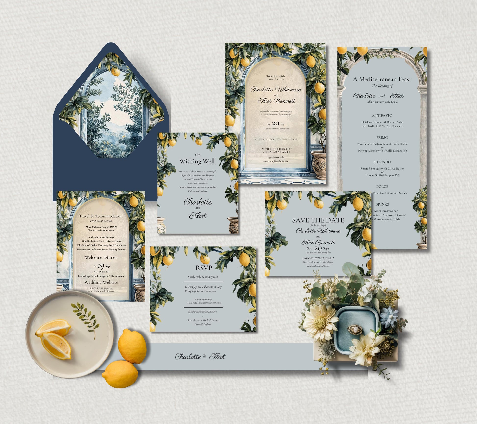 Lemon Oyster Shell Wedding Place setting. Personalisec Wedding Favor Name Card.