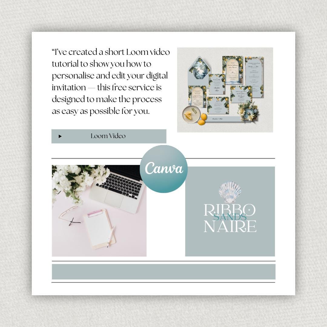 Italian Wedding Invitation Bundle. Editable Canva Templates . Printable Destination Stationary. Digital Download.