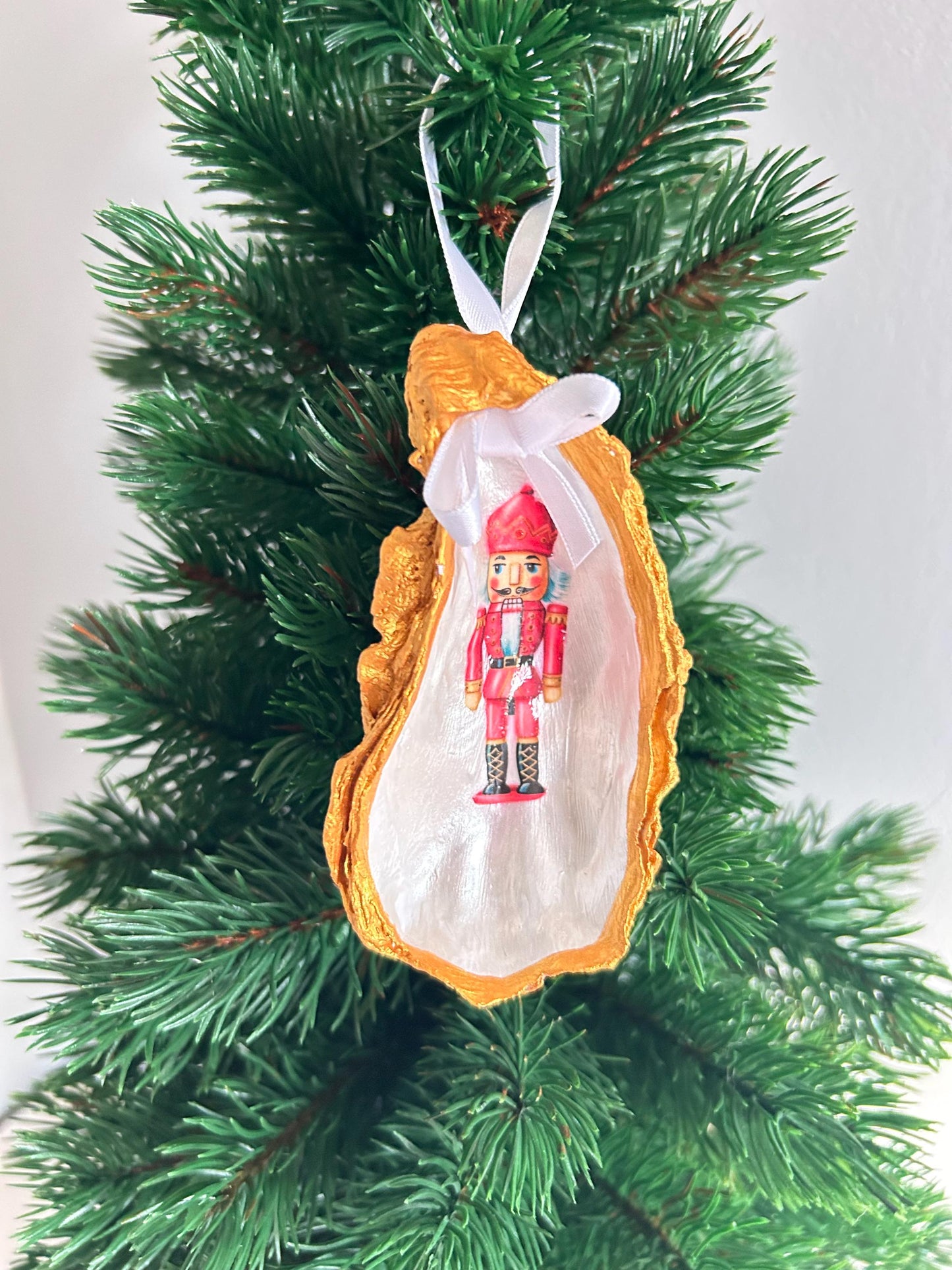 Personalised Nutcracker Oyster Shell Christmas Ornament, Pink Holiday Decor. Handcrafted Tree Decoration.