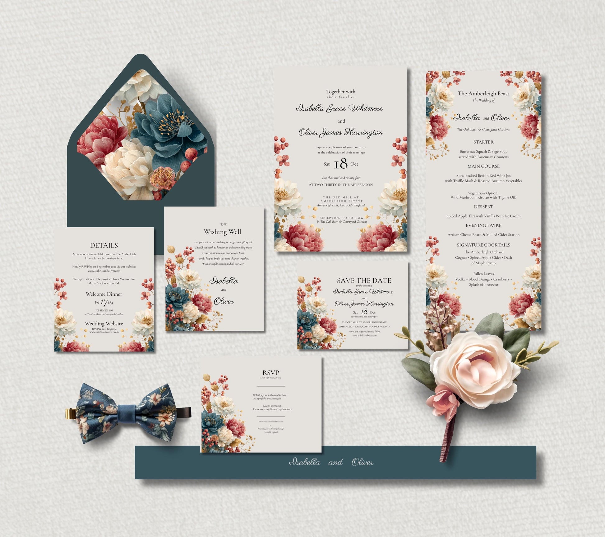 Autumn Wedding Invitation Bundle. Fall Floral Template. Customisable Digital Download Suite.