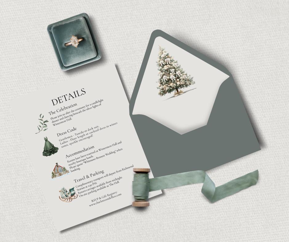 Winter Wedding Invitation Bundle. Christmas Tree Wedding Suite. Holiday Celebration Digital Download Template.