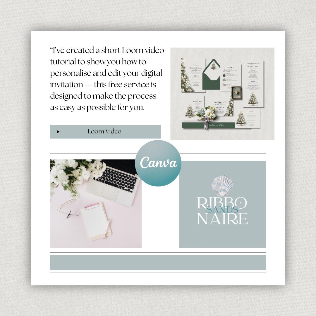 Winter Wedding Invitation Bundle. Christmas Tree Wedding Suite. Holiday Celebration Digital Download Template.