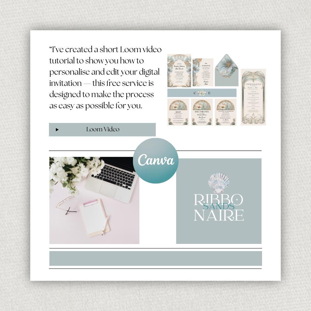 Blue Wedding Invitation Suite. Elegant Arch and Floral Digital Download. Customisable Editable Template.