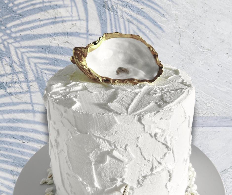 Personalised Gold Oyster Shell Topper. Small Wedding cake Decor. Last Toast on the Coast Party.