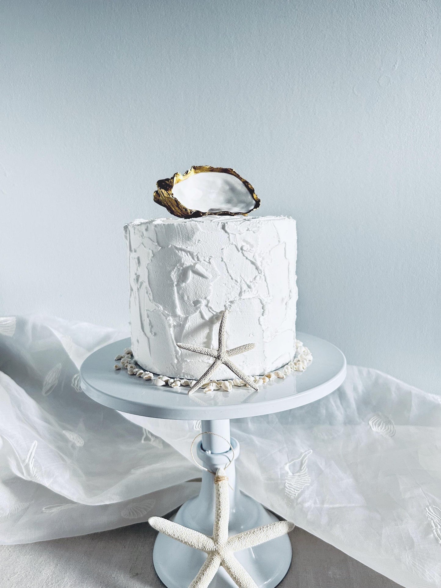 Personalised Gold Oyster Shell Topper. Small Wedding cake Decor. Last Toast on the Coast Party.