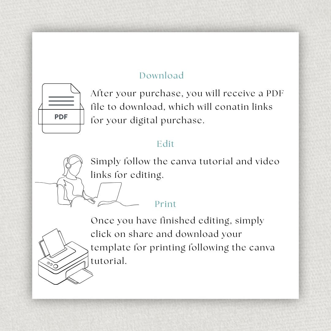 Olive and Dusty Blue Watercolour Wedding Invitation Suite. Editable Canva Template. Botanical Digital Download.