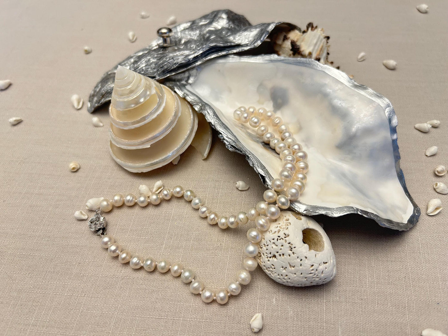 Silver whole oyster shell jewellery box. Chrome silver natural oyster shell jewellery holder. Ring bearer box. Silver Anniversary gift.