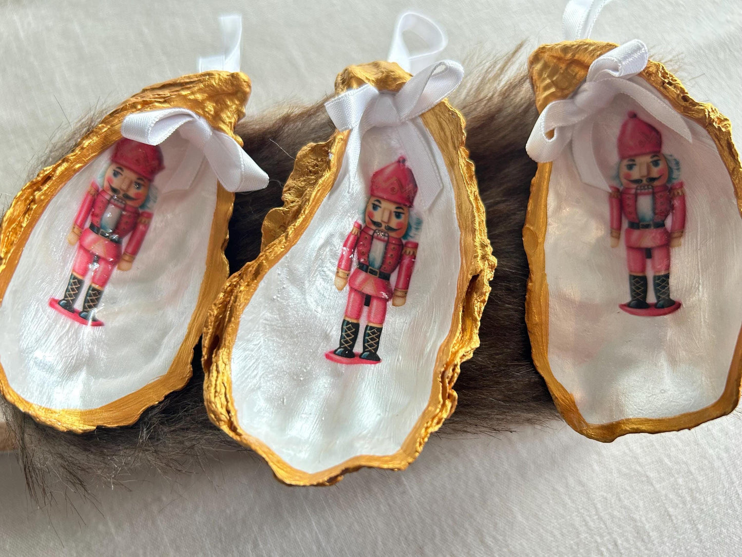 Personalised Nutcracker Oyster Shell Christmas Ornament, Pink Holiday Decor. Handcrafted Tree Decoration.