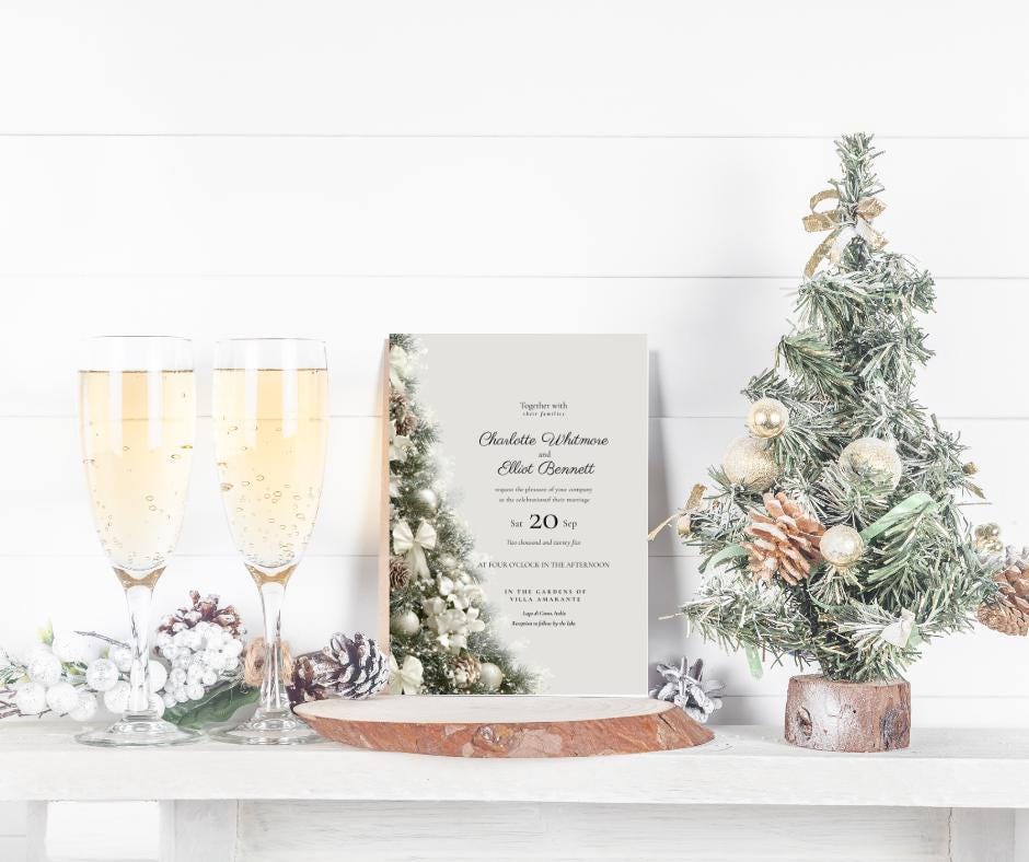 Winter Wedding Invitation Bundle. Christmas Tree Wedding Suite. Holiday Celebration Digital Download Template.