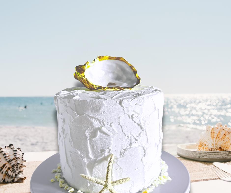 Personalised Gold Oyster Shell Topper. Small Wedding cake Decor. Last Toast on the Coast Party.
