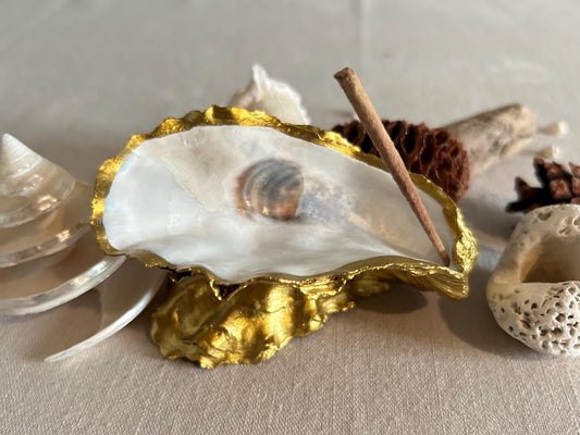 Gold Oyster Shell Incense Burner. Sea Shell Decorative Holder for Home.