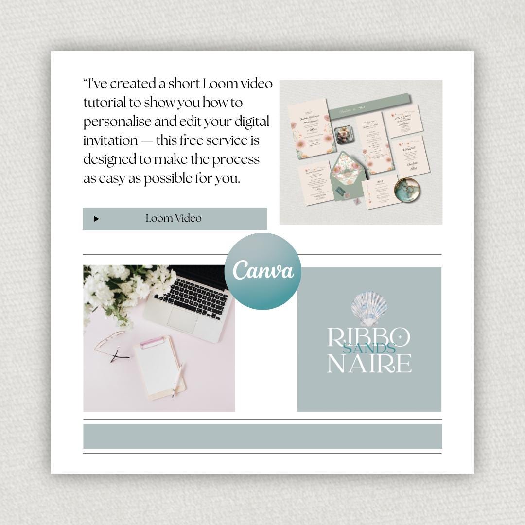 Peach and Sage Floral Wedding Invitation Suite. Editable Modern Botanical Bundle Template.