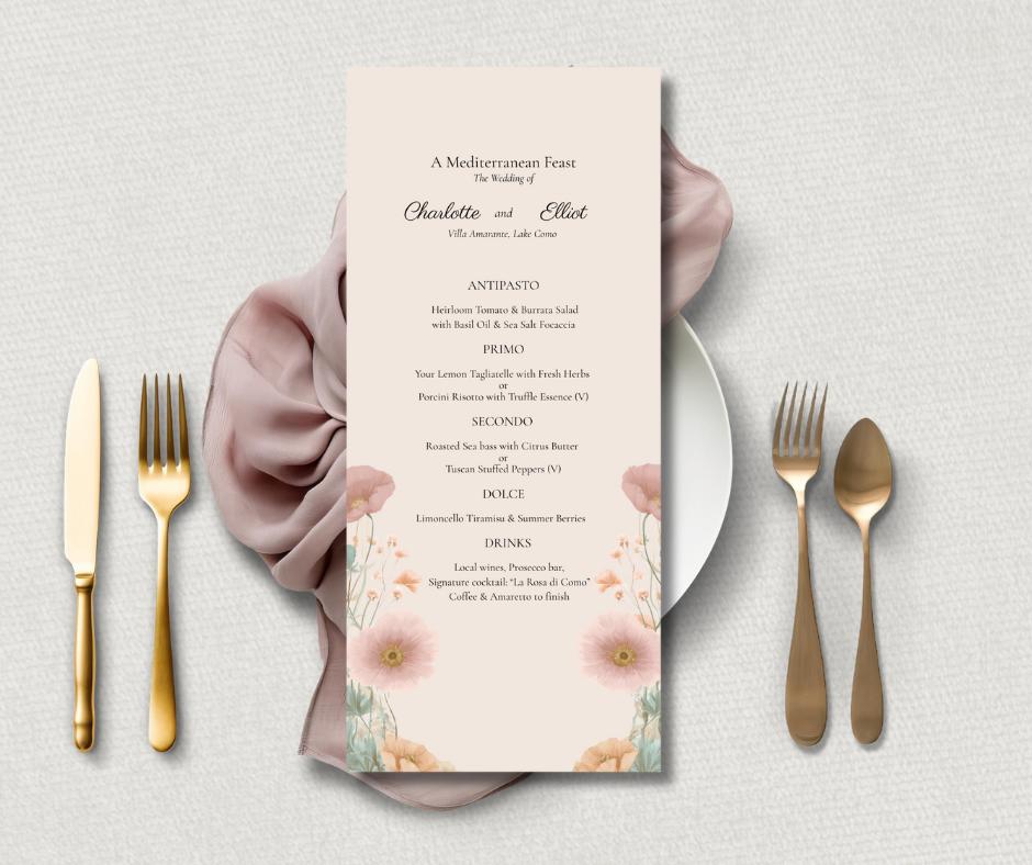 Peach and Sage Floral Wedding Invitation Suite. Editable Modern Botanical Bundle Template.