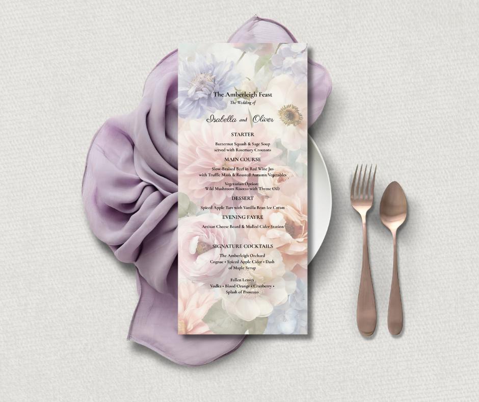 Pink and Lilac Summer Wedding Invitation Suite. Editable Floral Wedding Stationery. Pastel Canva Template.