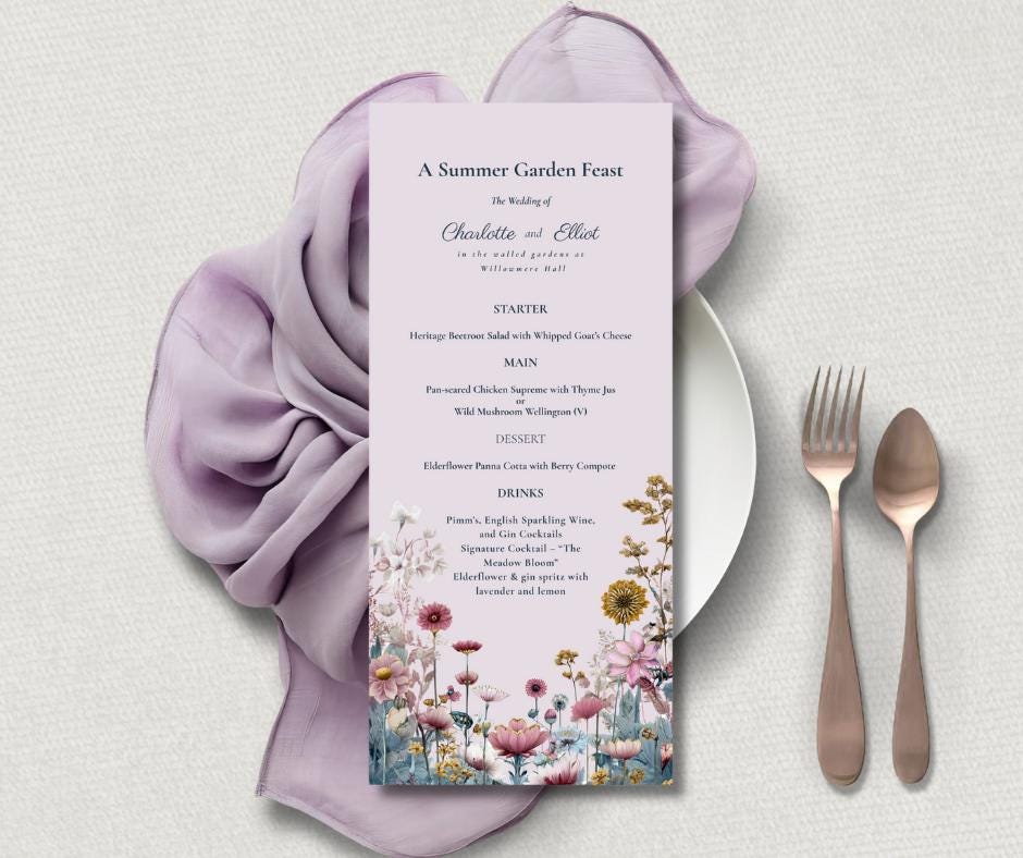 Wildflower Pink and Teal Garden Wedding Invitation Suite. Floral Stationery Set. Editable Download.