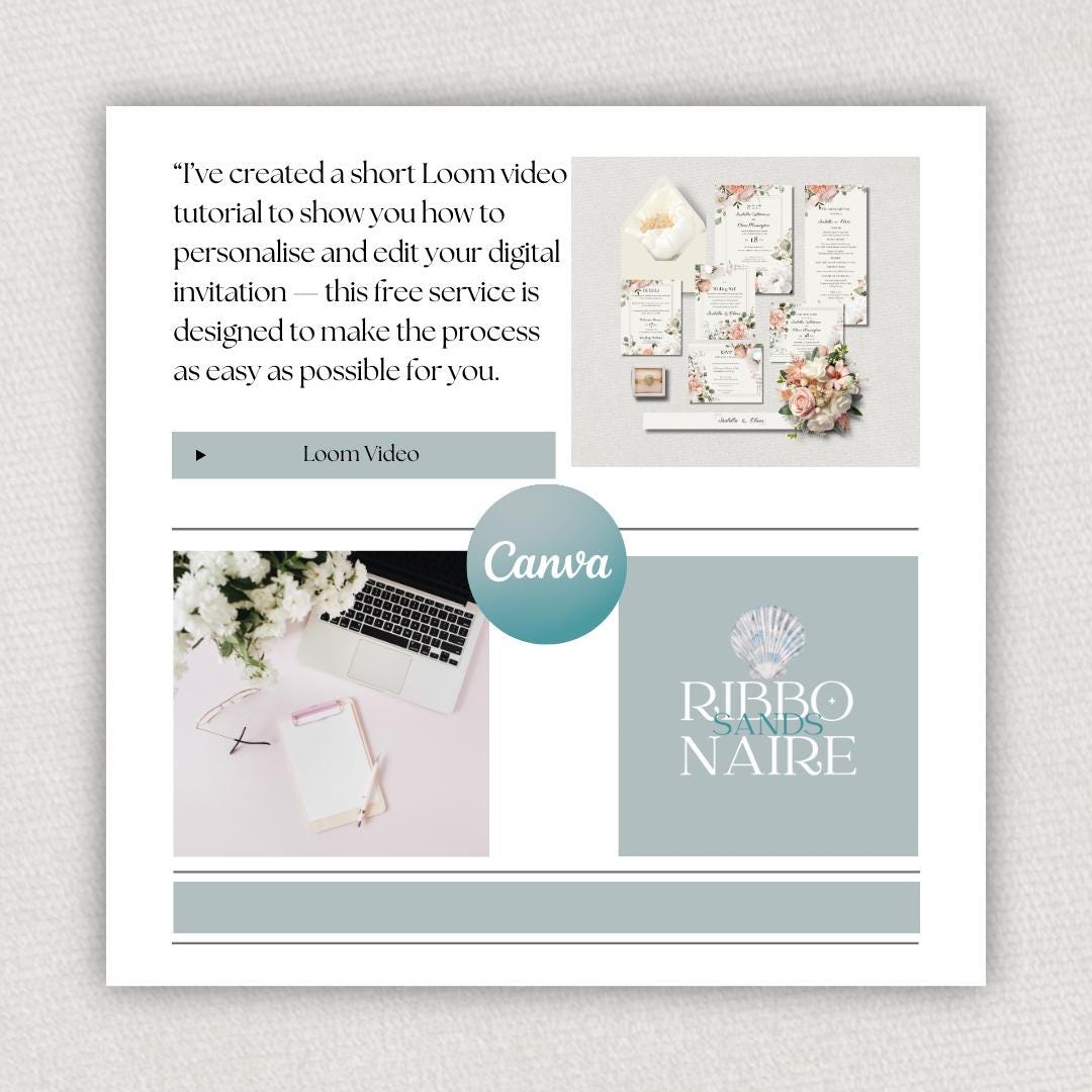 Peach and White Flower Wedding Invitation Suite. Romantic Peaches and Cream Floral Printable Set.