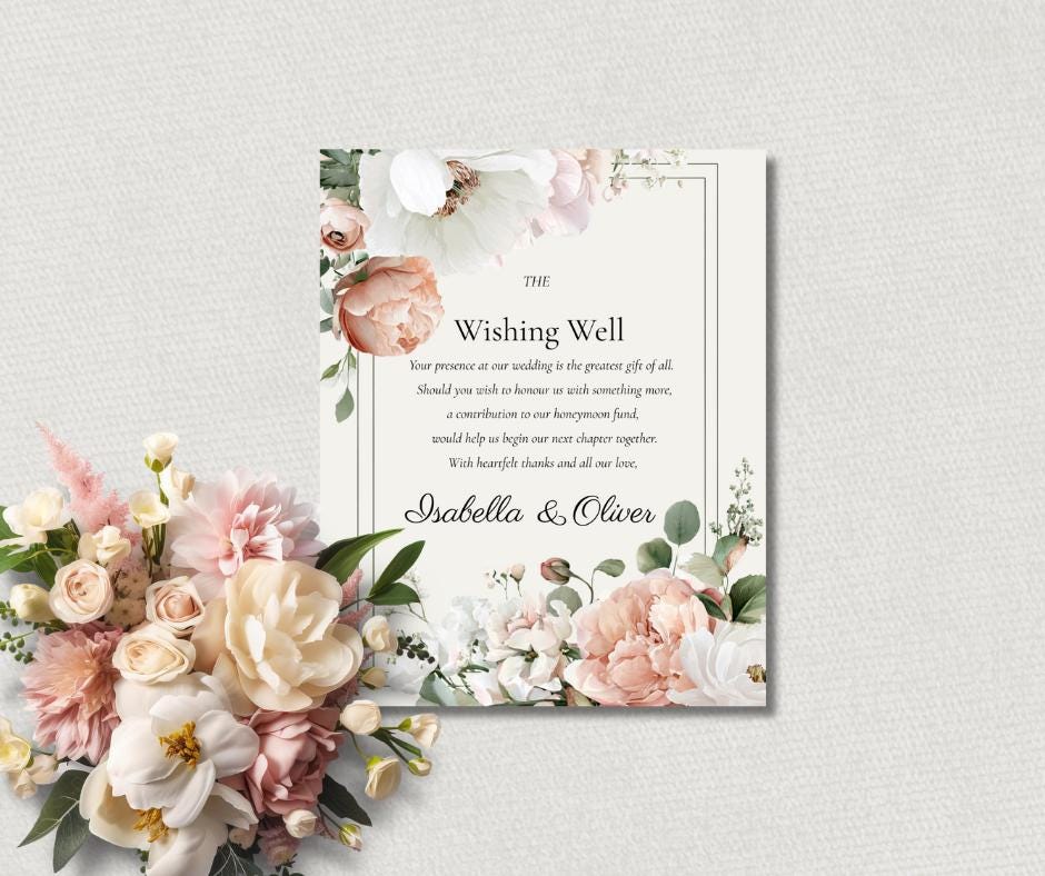 Peach and White Flower Wedding Invitation Suite. Romantic Peaches and Cream Floral Printable Set.