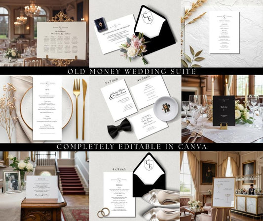 Old Money Wedding Stationery Bundle. Elegant Ceremony Signs, Luxury Canva Templates. Complete Celebration Set.
