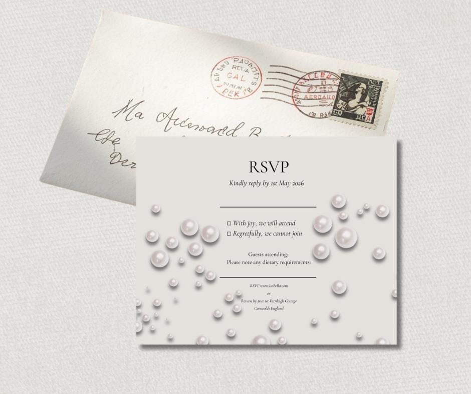 Pearls and Prosecco Bridal Shower Invitation Set. Save the Date and RSVP. Elegant Pearl Theme.
