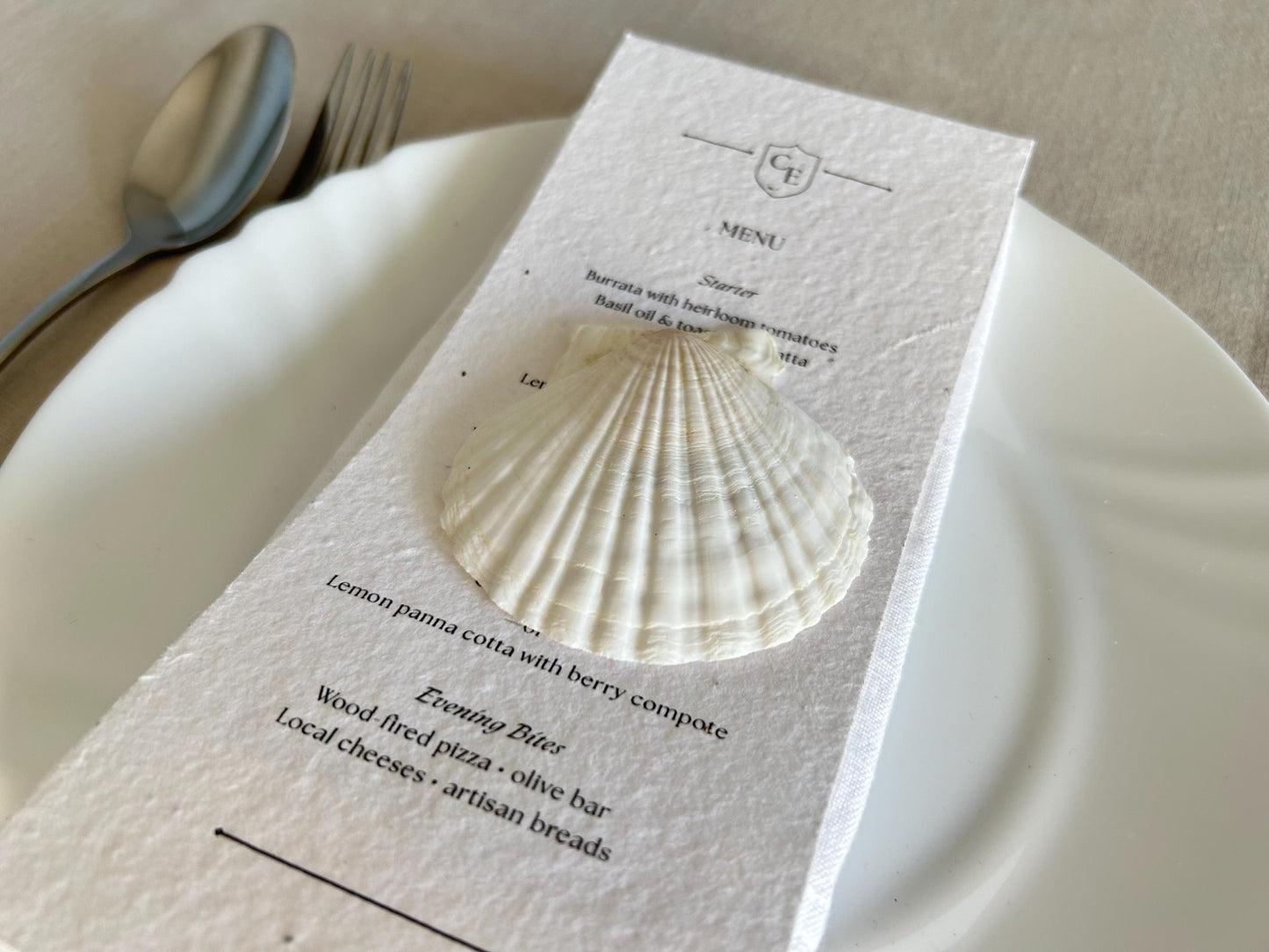 Shell Wedding Name Cards, Natural Scallop Seashell. Personalised Place Setting For Beach Wedding Decor.