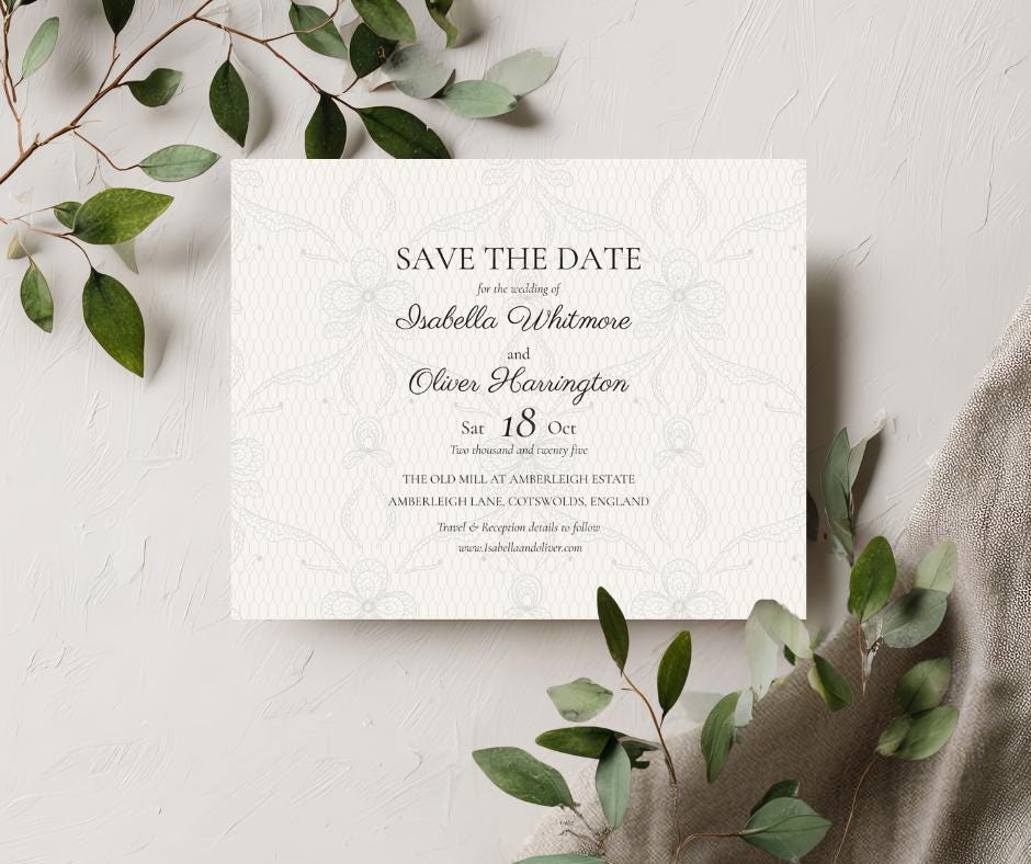 Lace Wedding Invitation Suite. Elegant Editable Canva Template For Vintage Style Occasions.