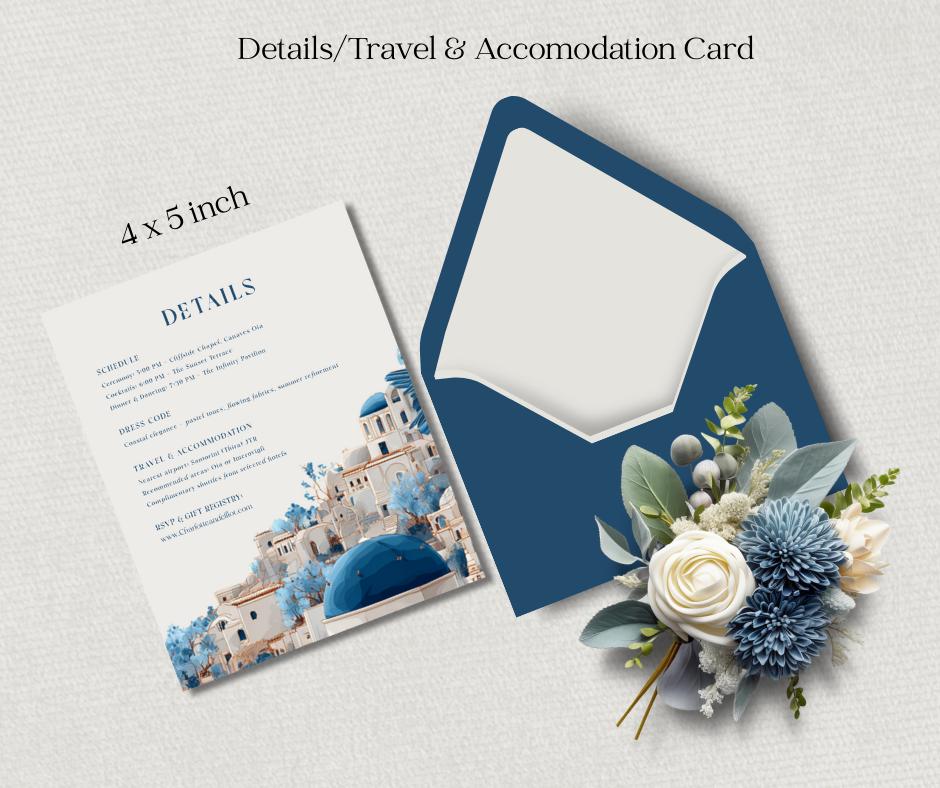 Santorini Wedding Invitation, Editable Canva Template for Greek Destination Wedding, Instant Download