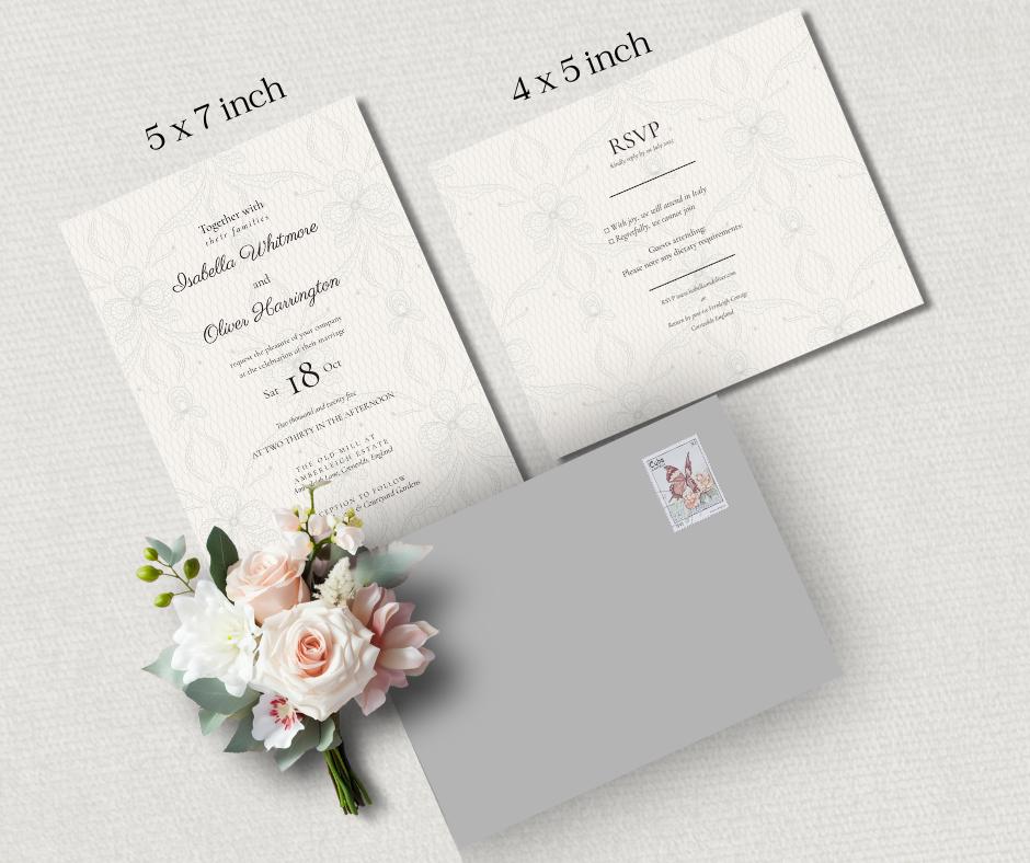 Lace Wedding Invitation Suite. Elegant Editable Canva Template For Vintage Style Occasions.