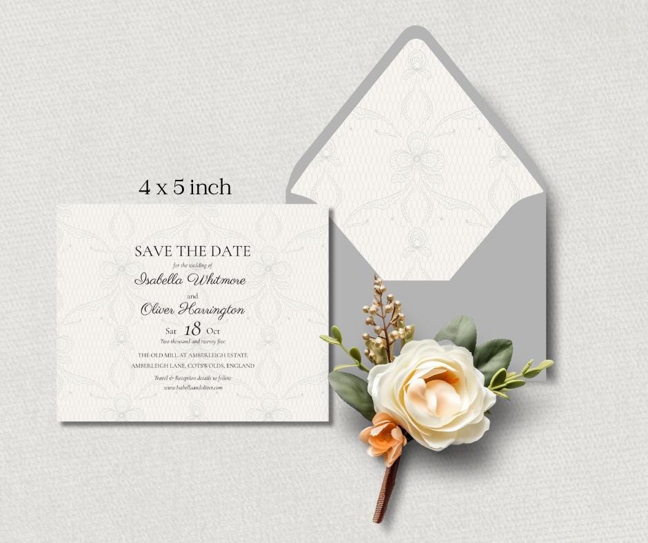 Lace Wedding Invitation Suite. Elegant Editable Canva Template For Vintage Style Occasions.