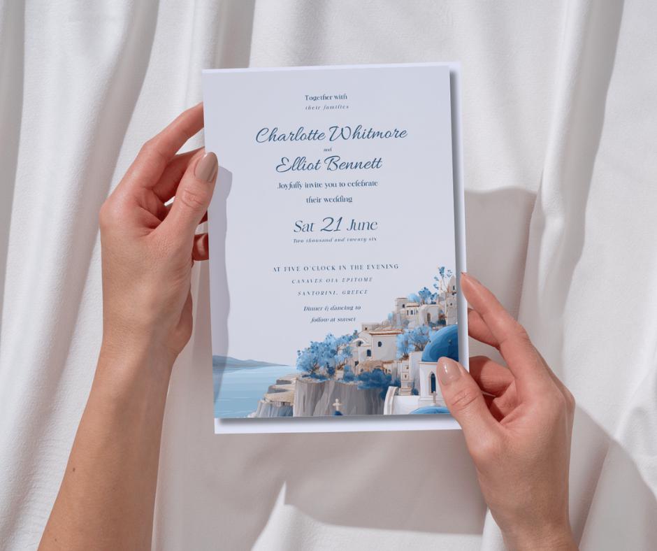 Santorini Wedding Invitation, Editable Canva Template for Greek Destination Wedding, Instant Download