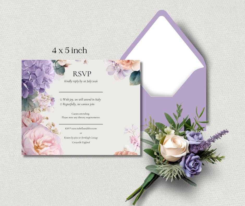 Summer Pastel Wedding Invitation With Printable Template, Romantic And Elegant Wedding Stationery.