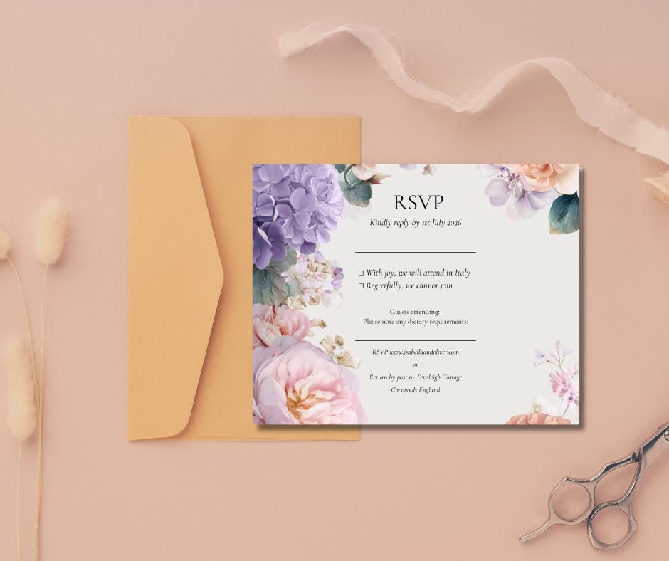 Summer Pastel Wedding Invitation With Printable Template, Romantic And Elegant Wedding Stationery.