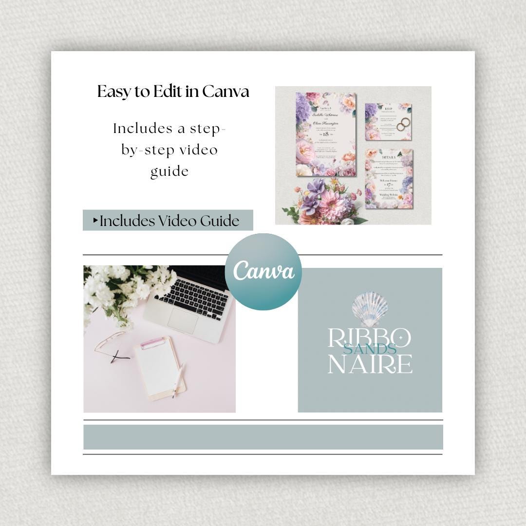 Summer Pastel Wedding Invitation With Printable Template, Romantic And Elegant Wedding Stationery.
